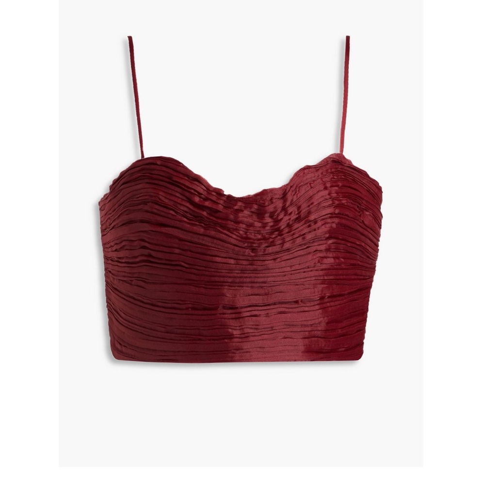 Aje Laurier wave cropped plisse- organza top